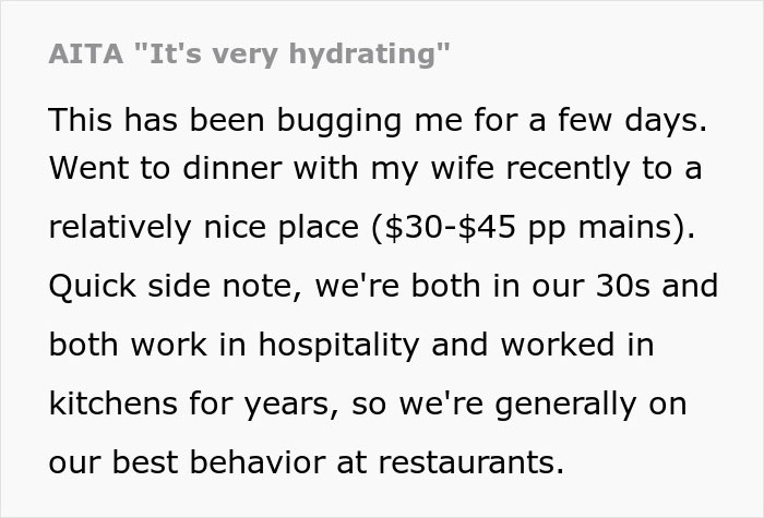 Weird Waitress Annoys Customer By Repeating “It’s Very Hydrating” When He Asks For Tap Water Weird Waitress Annoys Customer By Repeating “It’s Very Hydrating” When He Asks For Tap Water