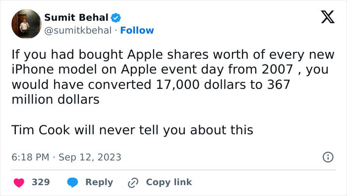 Man Works Out How Much Money You Could've Made Buying Apple Shares Instead Of New iPhones