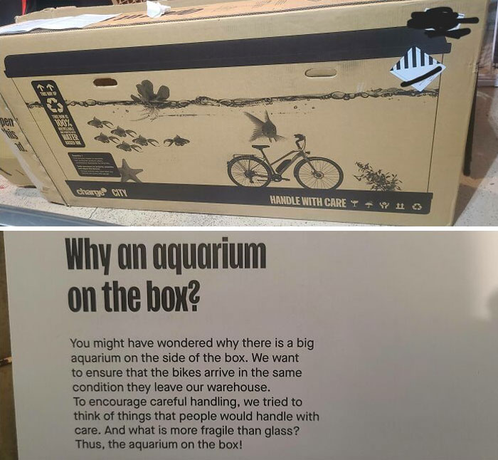 A Bike I Bought Got Delivered In A Box Showing An Aquarium And A Note Explaining Why