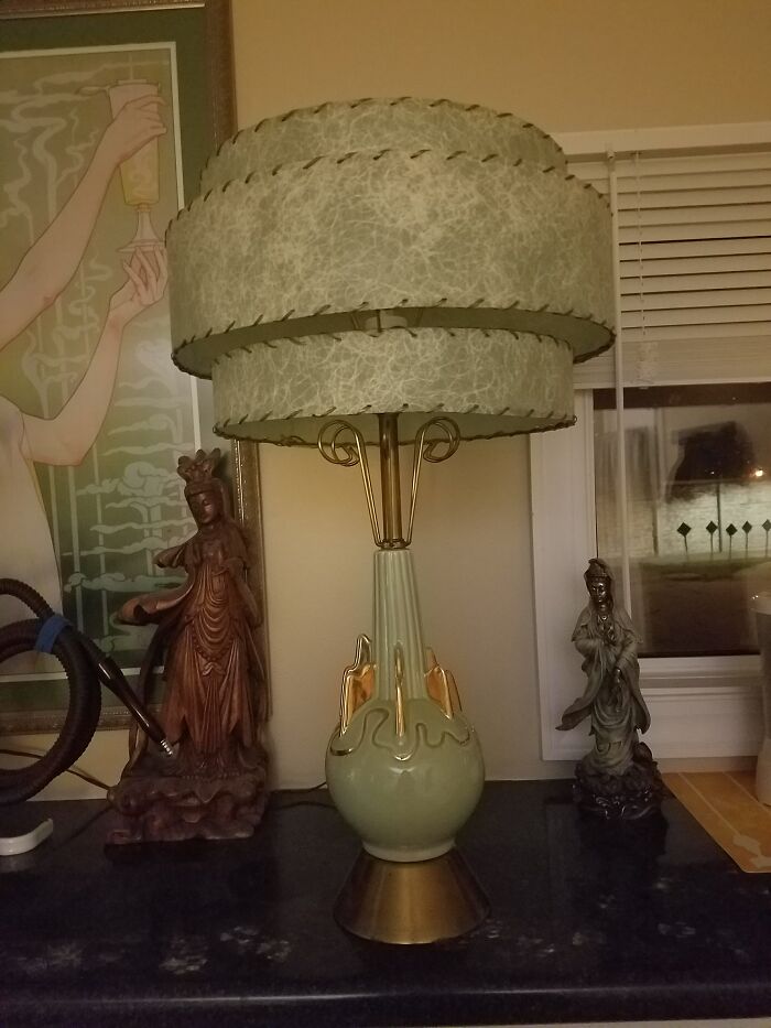 My 1950's Lamp With 3 Tier Fiberglass Lampshade That I Cleaned Up And Replaced With All Original Materials