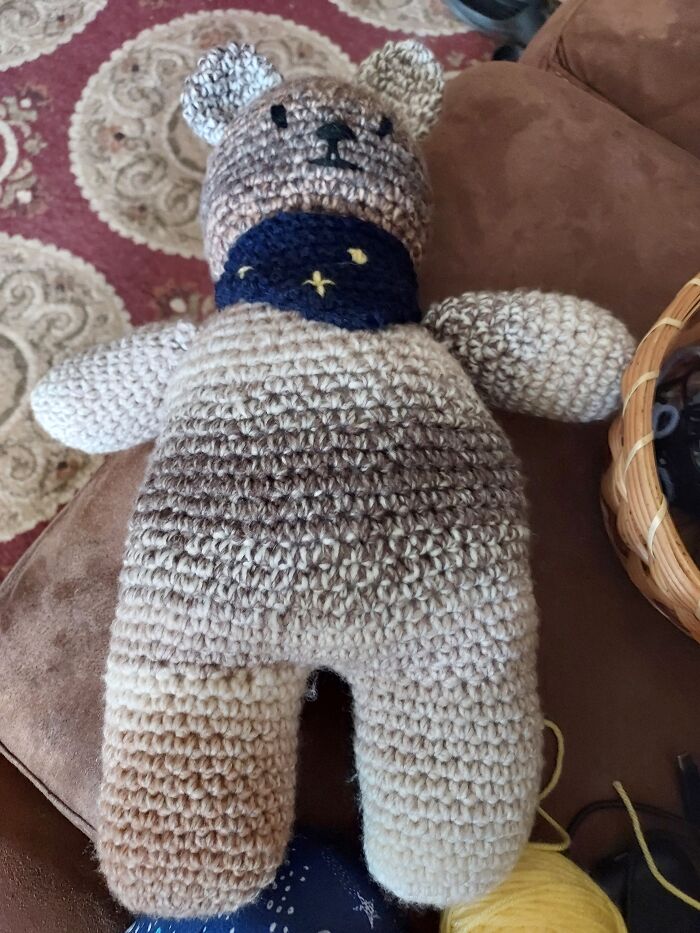 Crochet Bear For A Kid We Babysit And Watch Grow Up, It Took A Week To Make.(I'll Try To Link/Source The Pattern And Yarn In Comments)