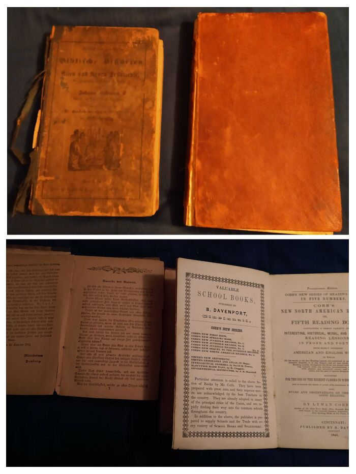The Book On The Right Is My Confirmed Oldest, Copyright 1845. The Other Is Unconfirmed, But I Think The Author's Note Is Dated December 1713