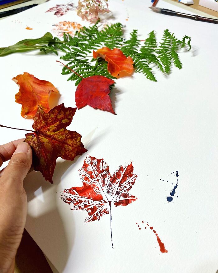 Leaf Pressing With Ink