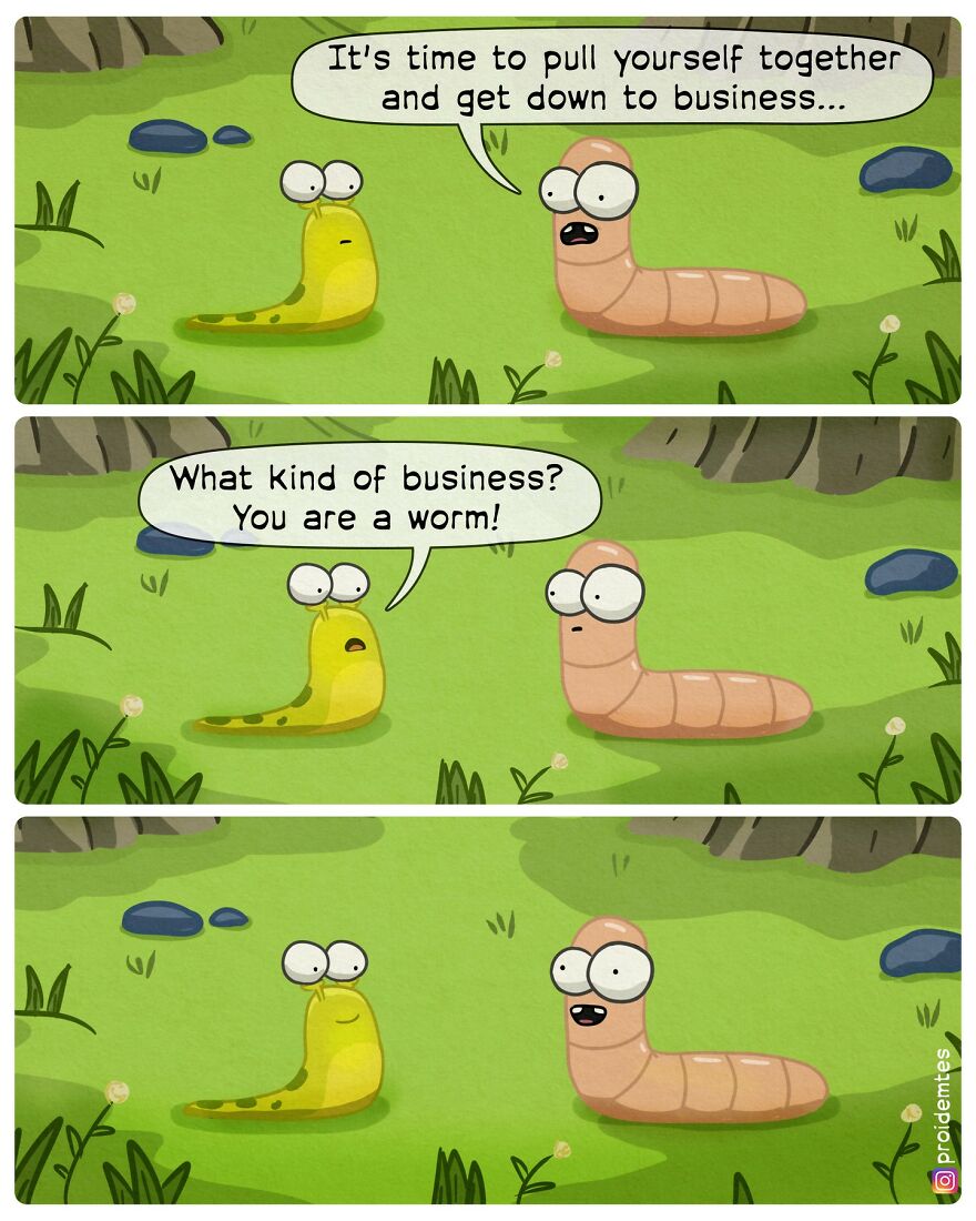 Two worms discussing the business
