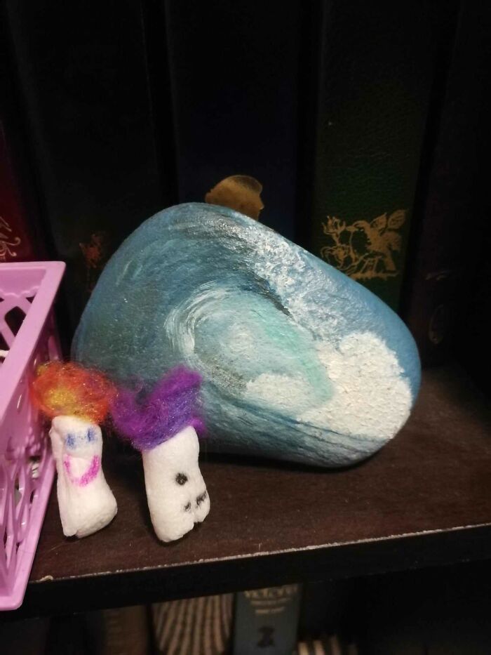 A Rock My Grandma Painted And Two Cute Little Guys A Kid At Work Made Me :)
