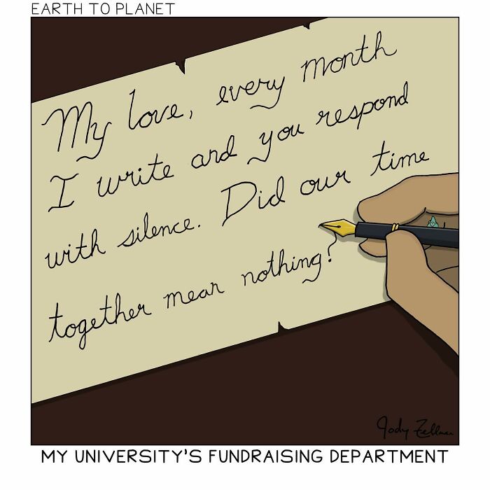 A comic about university's fundraising department