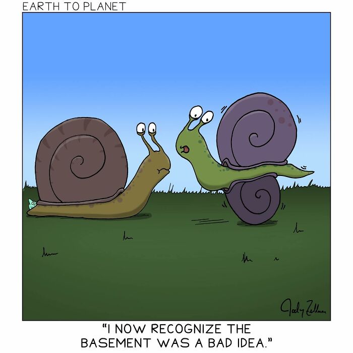 A comic about a snail regretting getting a basement