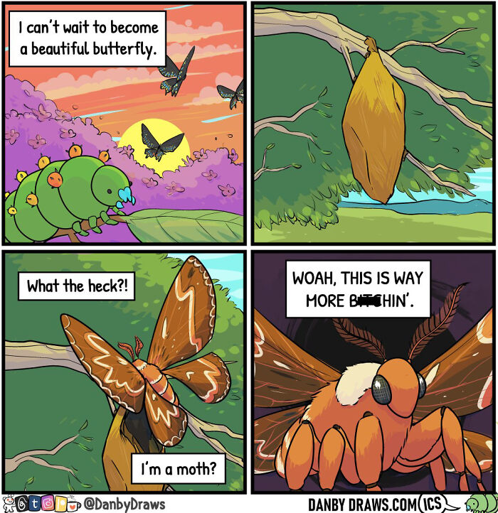 Funny comic about aspiring butterfly becoming a moth