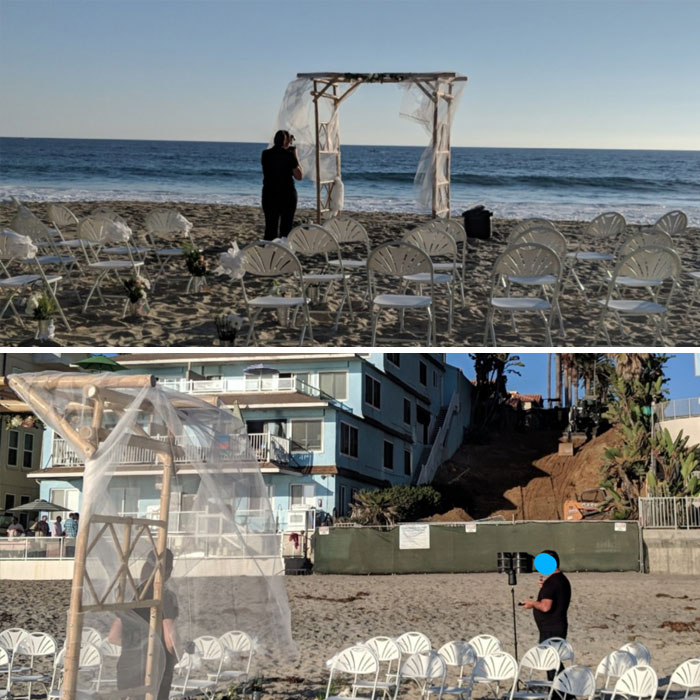 The View Of This Beach Wedding From The Guests' Perspective vs. How It Looks To Those In The Ceremony