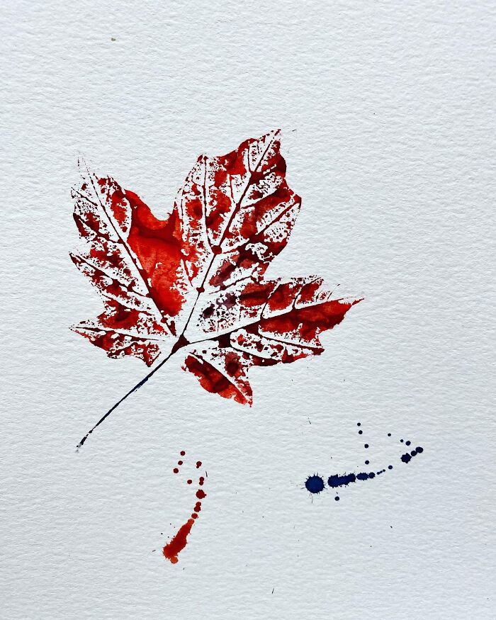 Leaf Pressed Onto Watercolor Paper