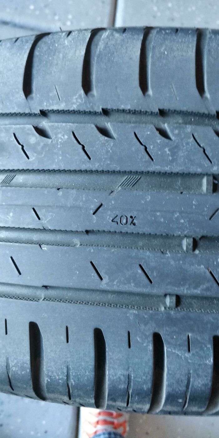 My Tires Have Percentages Cast Into The Rubber That Slowly Appear The More Miles You Drive So You Know How Much Tread Depth Is Remaining