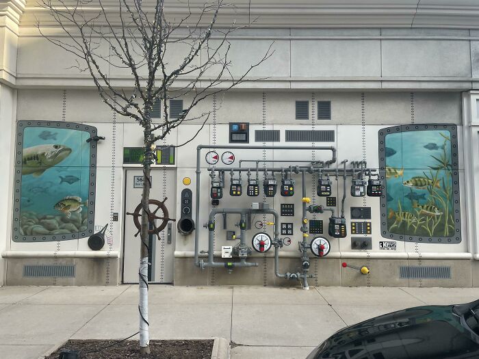 This Bank Of Gas Meters At A Mall Has Been Turned Into The Interior Of A Submarine (Glendale, Wisconsin, US)
