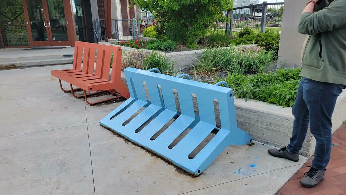 Bench And Bike Rack Are The Same Objects, Just Different Orientations And Colors