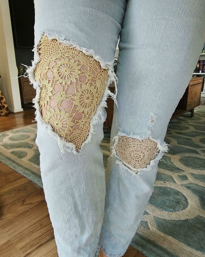 I Salvaged Some Over-Distressed Jeans By Sewing Some Doilies In. Someone Suggested I Share Them Here