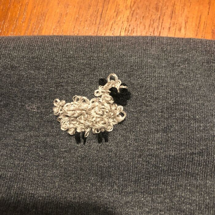 Covered Up A Bleach Stain With A French Knot Sheep!