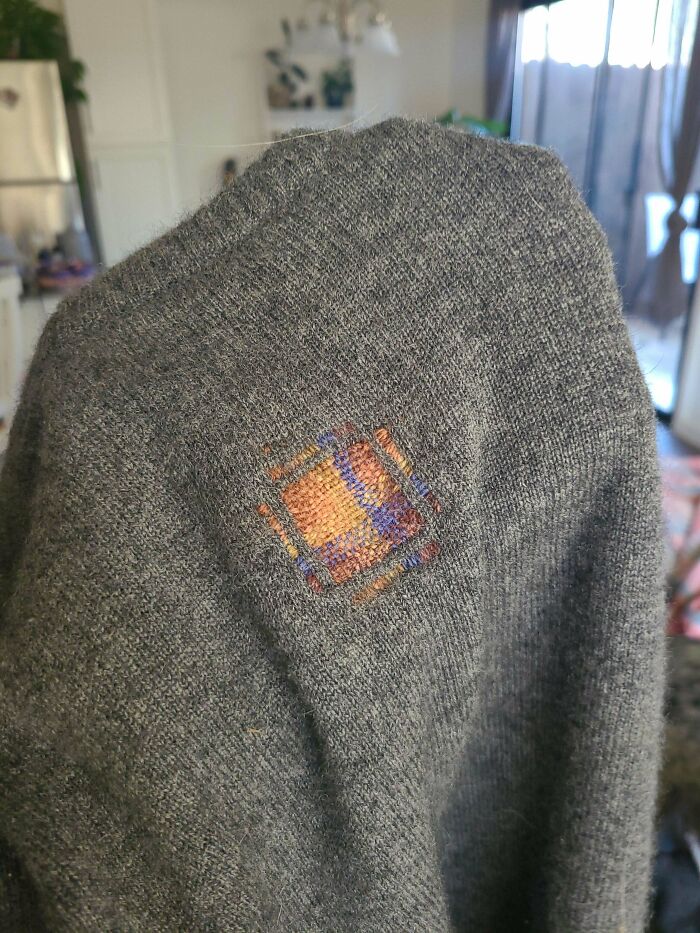 My First Decorative Mend! My Partner's Moth Eaten Cashmere Sweater Needed Some Love