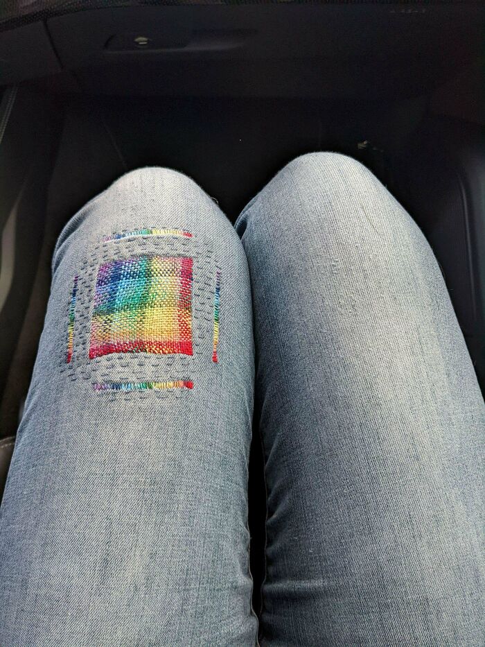 Mending Hole In Jeans With Rainbow Weave + Patching From Behind