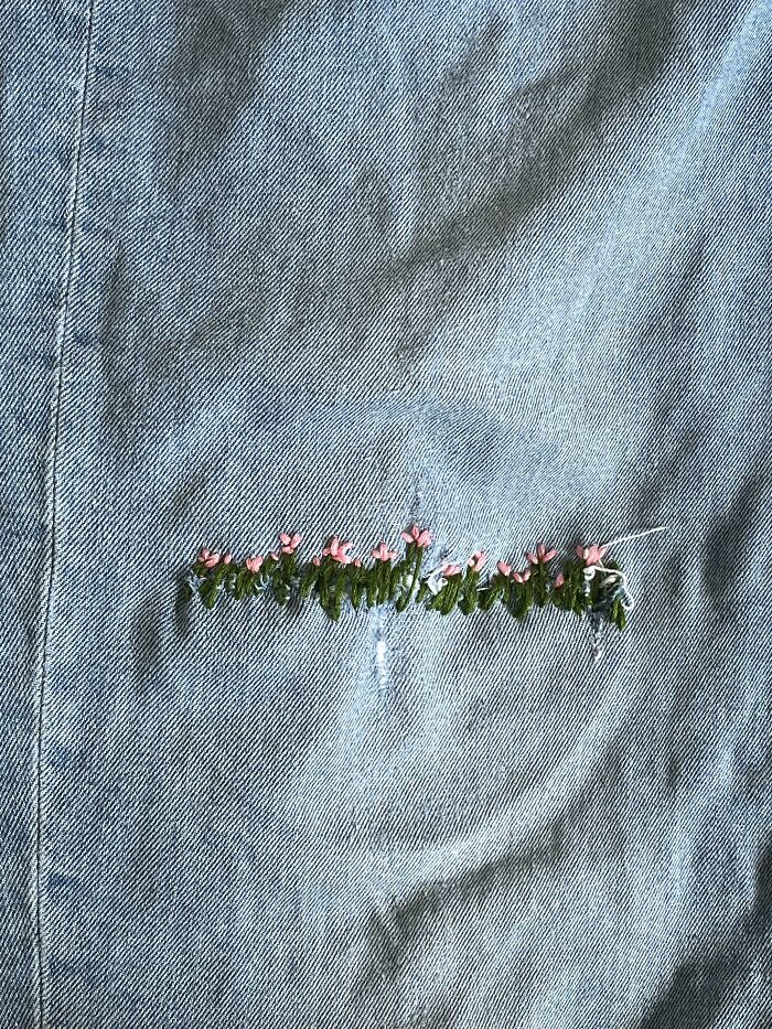 Don’t Really Know How To Embroider But Also I Don’t Wanna Give Up On My Jeans… The Result Is A Janky Looking Meadow