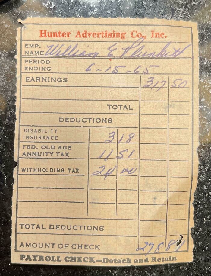 Bought A Vintage Dresser And Found A Payroll Check From 1965 In The Drawer