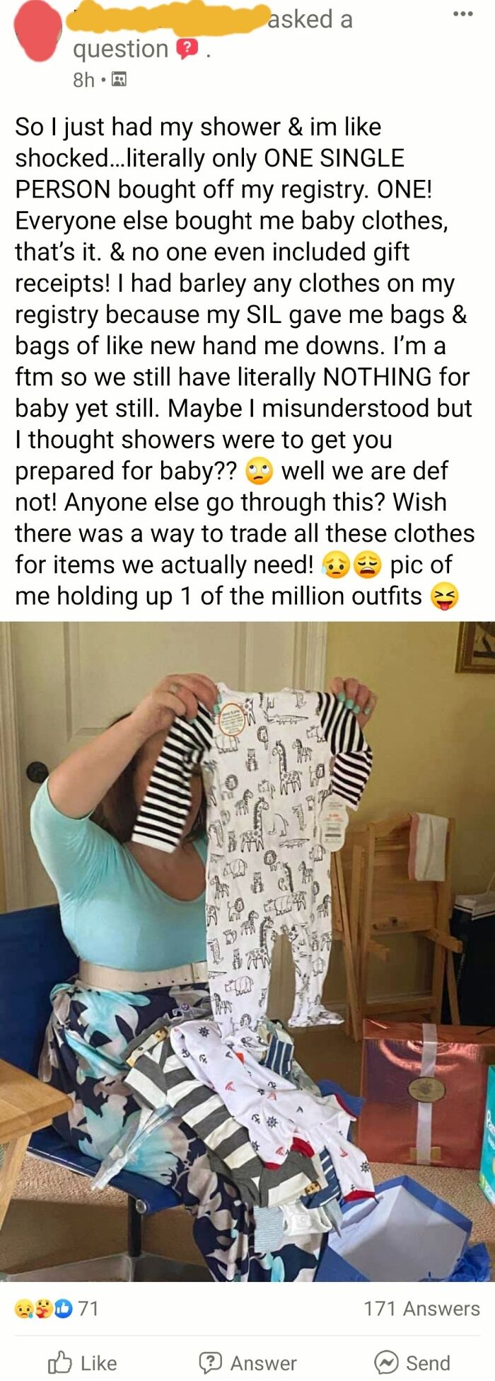 Ungrateful Pregnant Mom Rants About Receiving New Baby Clothes Instead Of Things On Her Baby Registry