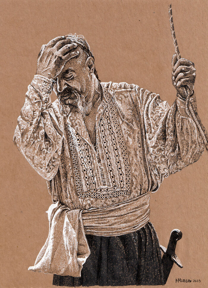 Dot Drawing Of A Cossack Man