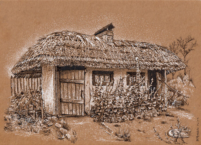 Dot Drawing Of A Cossack House