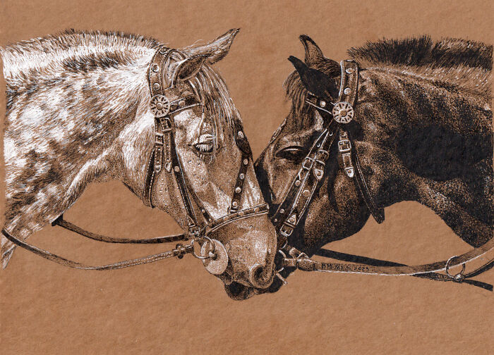 Dot Drawing Of Two Horses