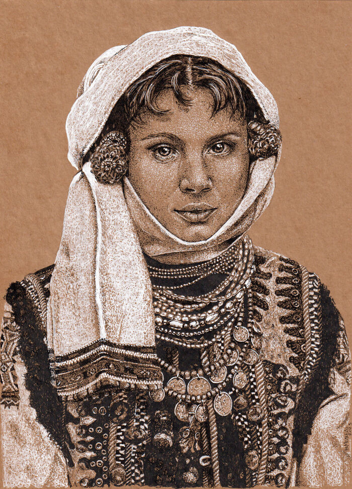Dot Drawing Of A Cossack Woman
