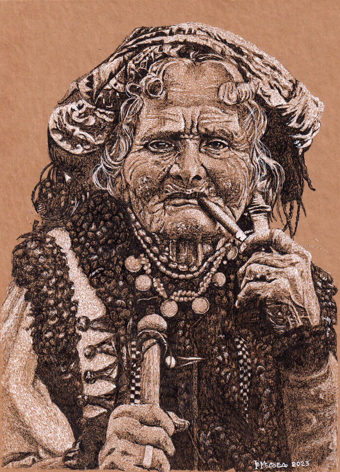 Dot Drawing Of A Cossack Woman