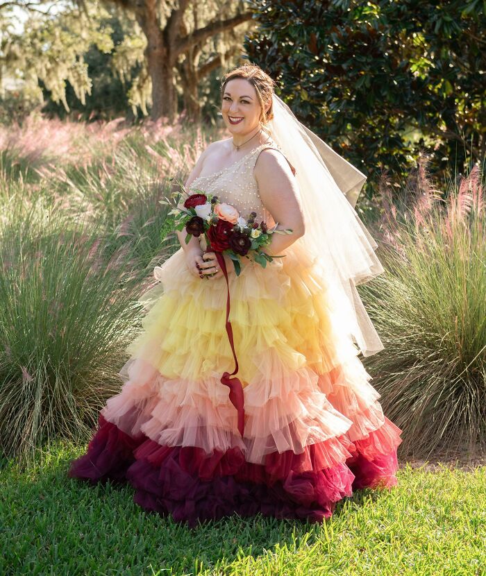I Wanted Color, And Fell In Love With This Chotronette Couture Dress. Some HOA Found A Veil In The Exact Shade Of Champagne As The Bodice