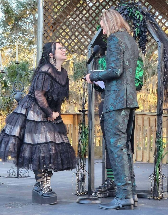 The Black Wedding Gown And A Matching Bat Veil I Made For My Friend's Halloween Wedding