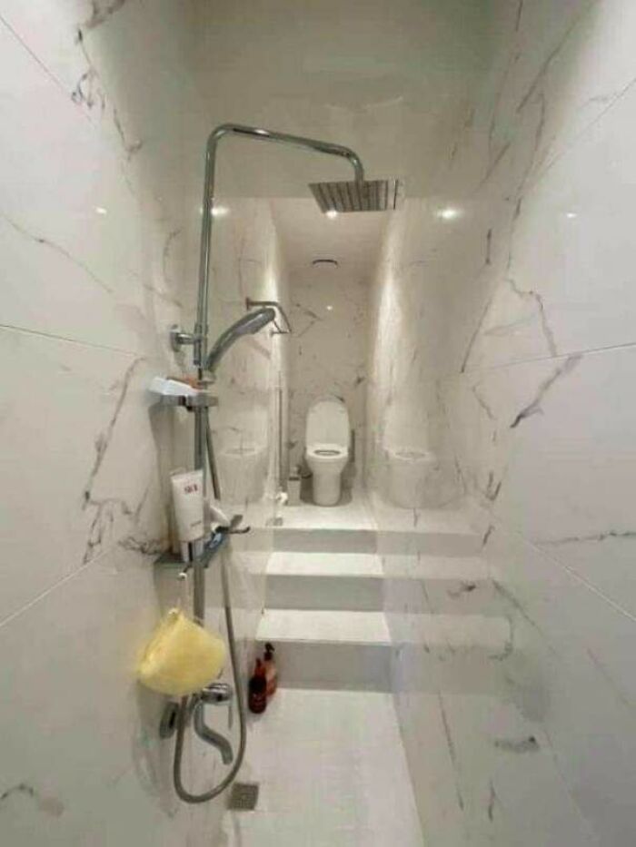 Not Only The Shower And Bathroom Are Together,it Wasn't Built For Claustrophobic