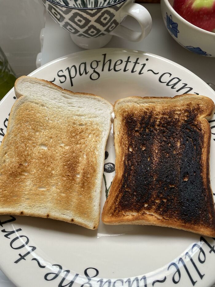 Two Pieces Of Toast, Made In The Same Toaster For The Same Amount Of Time