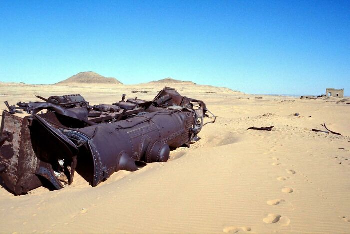 A Train Sits Abandoned In The Arabian Desert Nearly 100 Years After Being Ambushed By T. E. Lawrence (Lawrence Of Arabia) And His Infamous Rebels