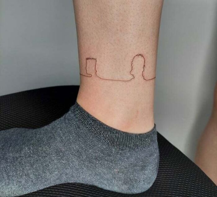 The Simpsons family silhouette leg Tattoo