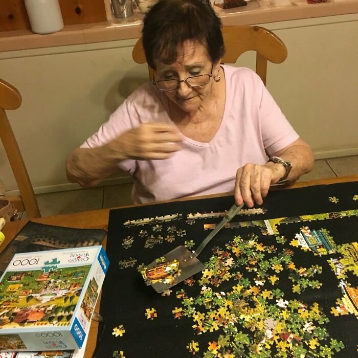 My Grandma Has A Spatula She Uses To Move Around Completed Sections Of Her Puzzle