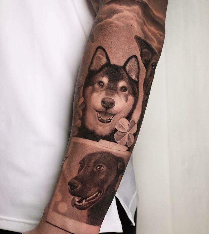 Dogs family arm tatoo
