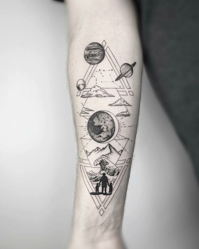 Geometrical Space and family arm tattoo