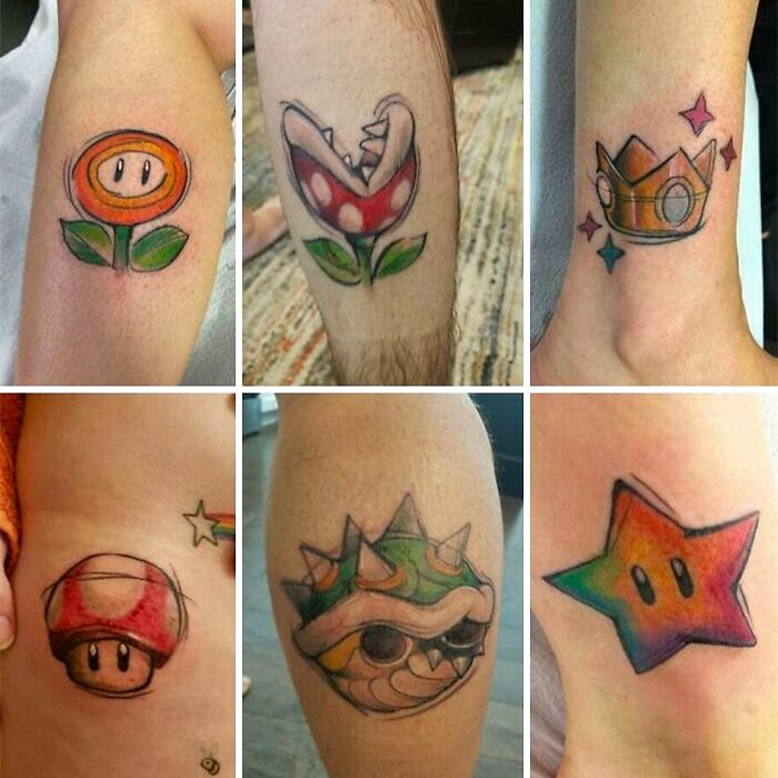 Family matching from Super Mario tattoo