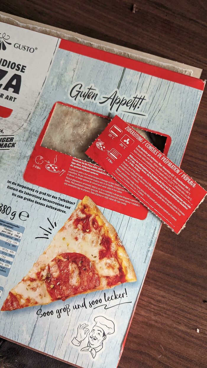 Esta caja de pizza congelada te permite separar las instrucciones fácilmente
