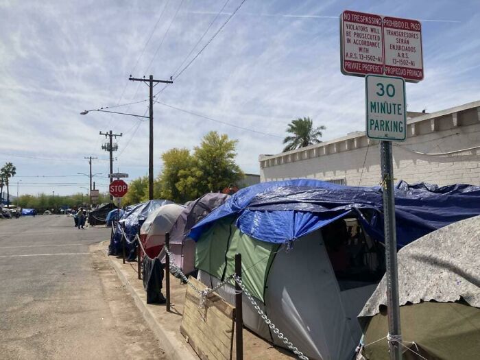 Homeless Encampment In The Scorching Desert Heat Of Phoenix, USA