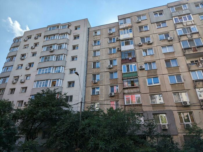 Commie Blocks Don't Have To Be Ugly. Here's Two Such Blocks In My City, One Renovated The Other Not