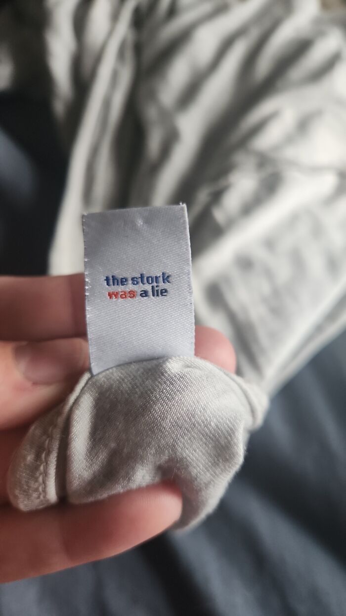 On The Inside Tag Of A Maternity Shirt.. The Stork Was A Lie