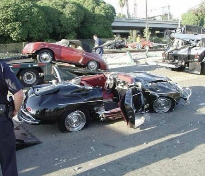 Trailer Full Of Old Porsches Got Stuck On A Crossing