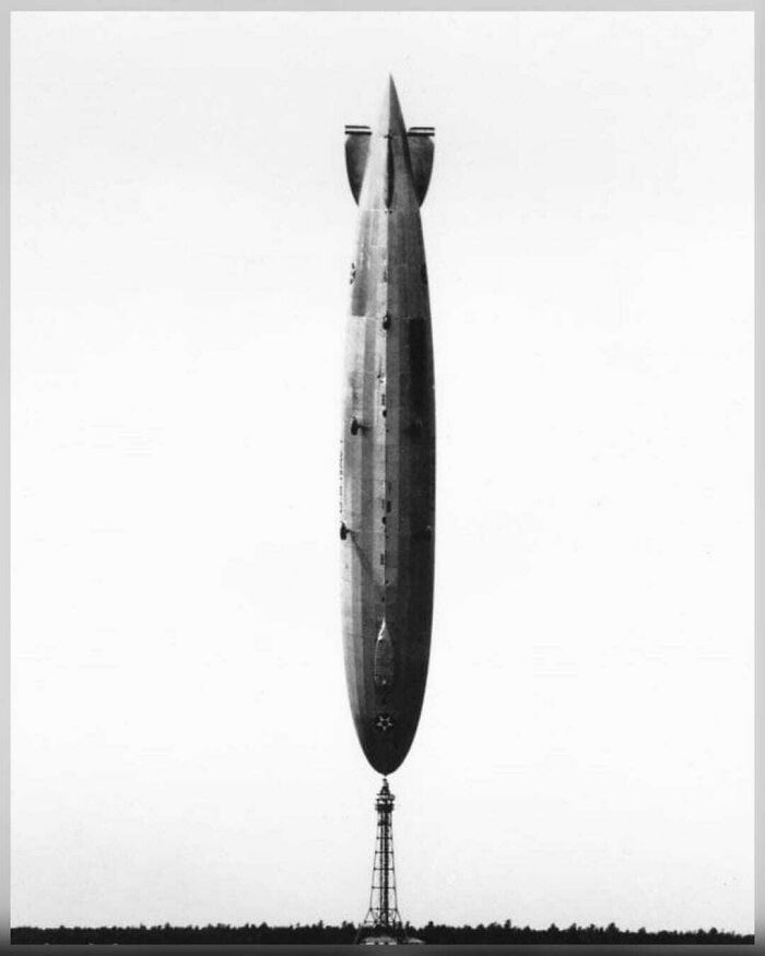 "A Sudden Shift In The Weather Lifted The Tail Of The Rigid Airship, Which Resulted In The Unique Sight Of The 658-Foot Long Uss Los Angeles Standing On Its Nose."