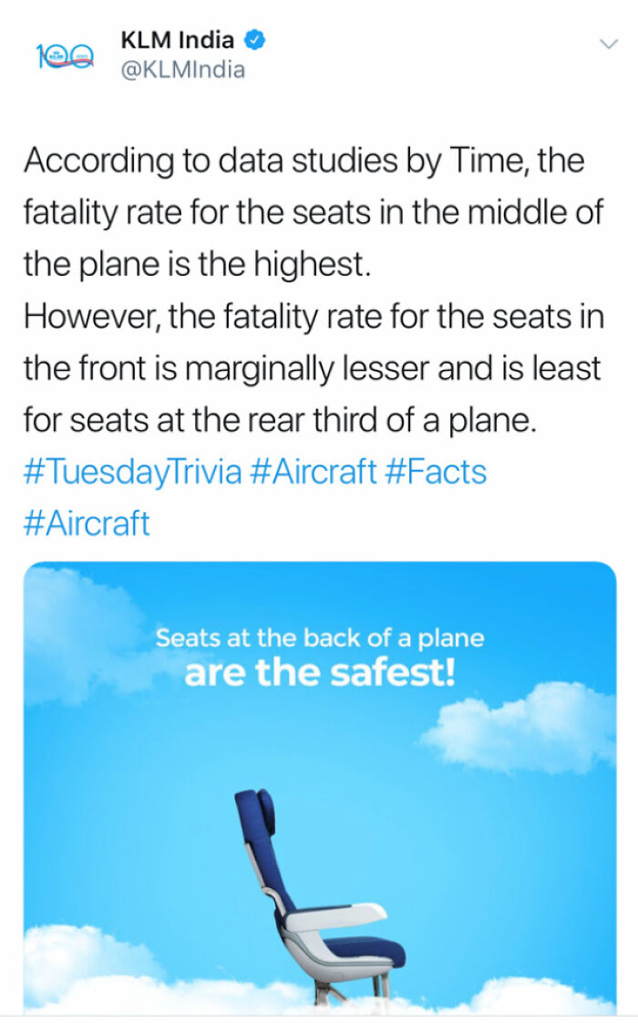 Never Forget The Time Klm India Tweeted A "Fun Fact" About Fatality Rates On Aircraft For #tuesdaytrivia