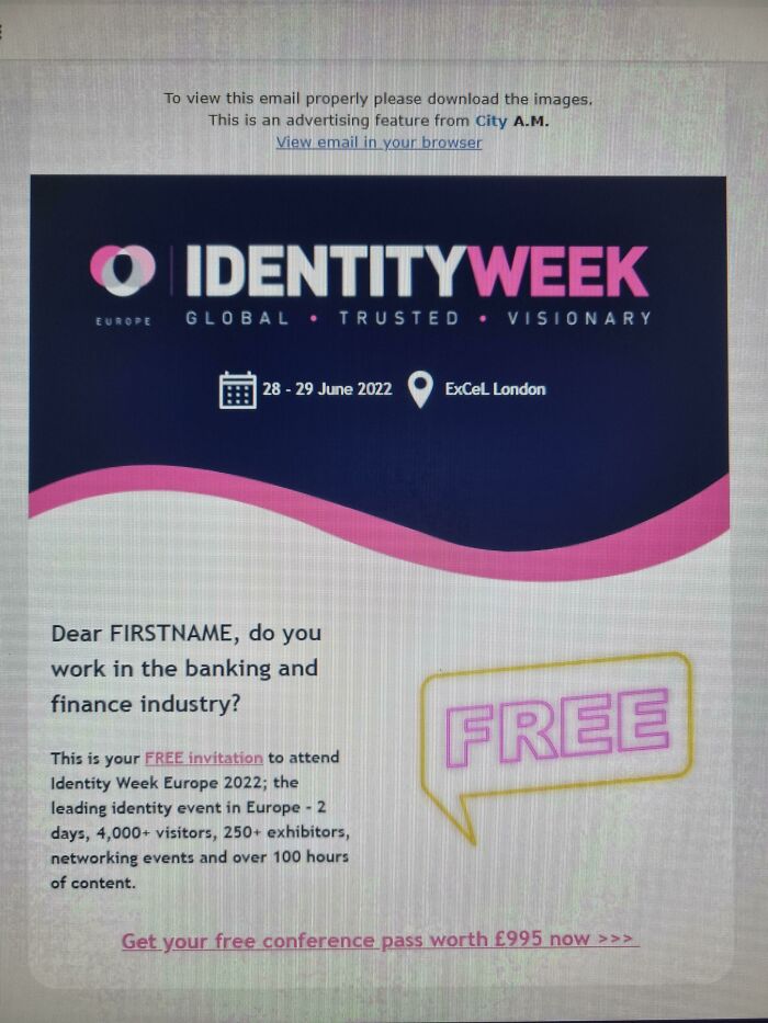 Dear Firstname, From Identity Week