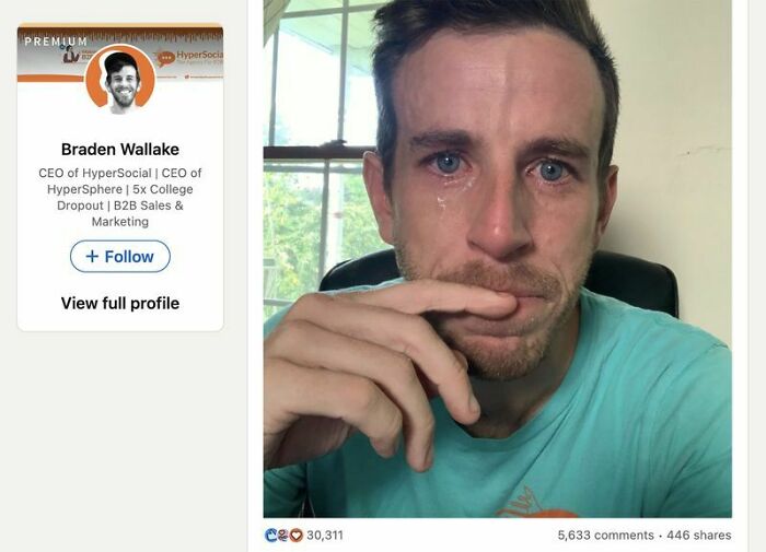 This Super Cringey CEO Posting A Selfie Crying After Firing An Employee