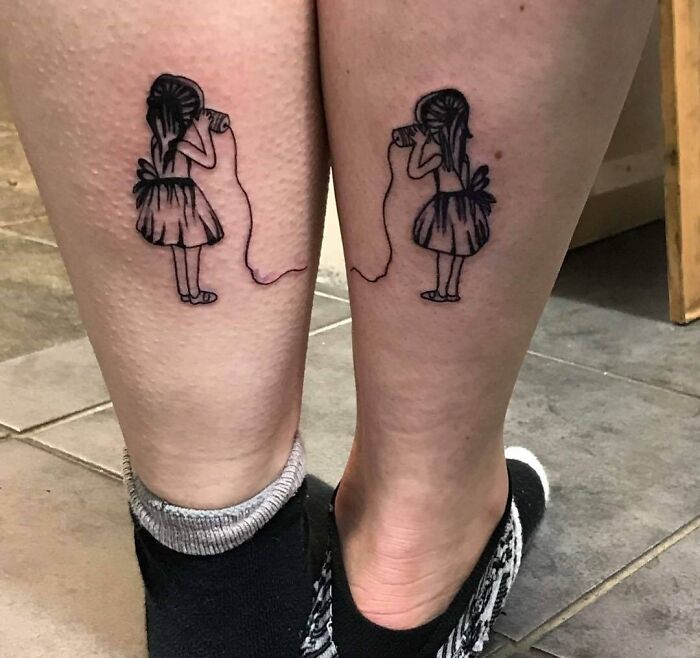 Really Clever sisters matching leg Tattoo
