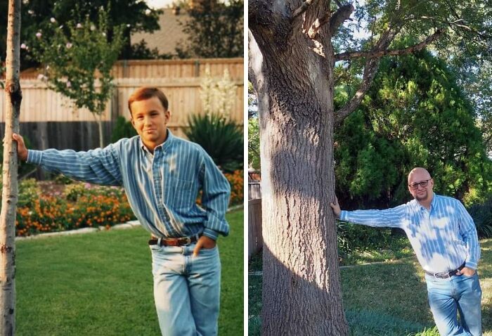 Me In My Parents Backyard Less Than A Year After We Moved In And Me Almost 30 Years Later When They Sold The House